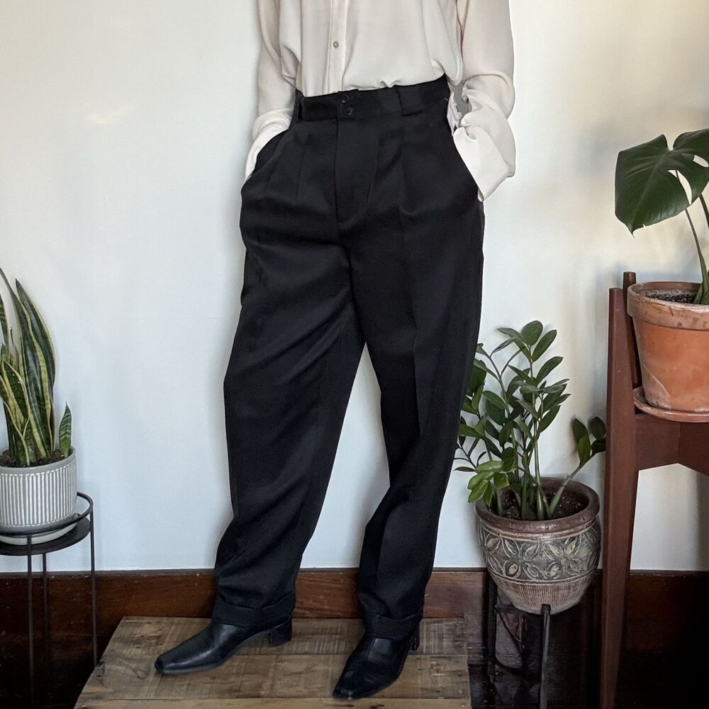Vintage Deadstock Giorgio Sant'Angelo Black Pleated Trousers, High Waist Pants